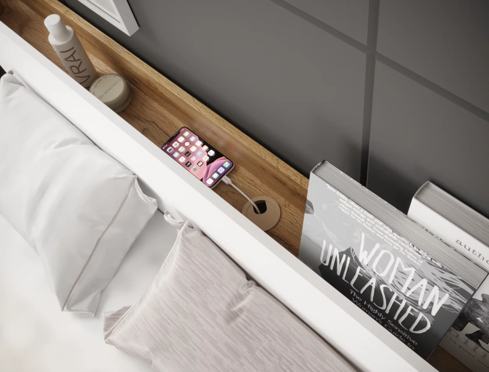 Кровать двухспальная FRESCO 160х200 белый/дуб вотан (NK) | Интернет магазин Масса Мебель