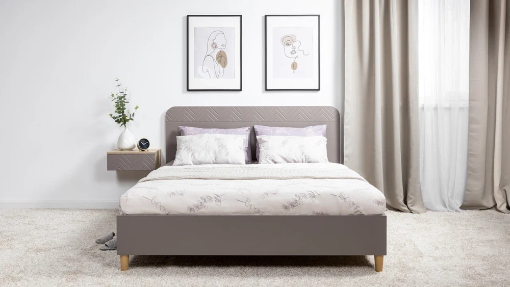 Кровать двуспальная 160х200 Амьен 11.44 с подъемным механизмом Плэйн/Веллюто Капучино (Mob) | Интернет магазин Масса Мебель