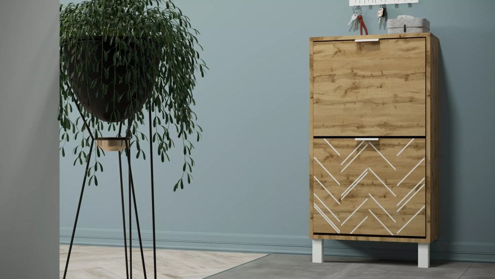 Тумба для обуви Хигс 01 дуб вотан/белый (KL)  | Интернет магазин Масса Мебель