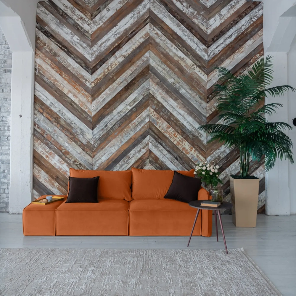 Диван  Портленд прямой с банкеткой терракотовый (DO) | Интернет магазин Масса Мебель