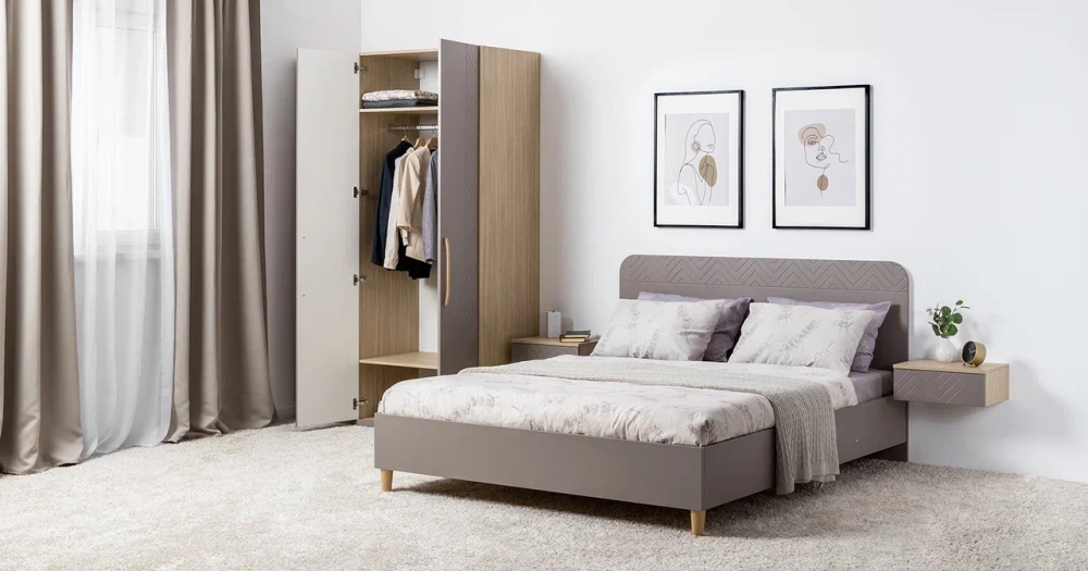 Шкаф для одежды двухстворчатый Амьен 16.309.02  Плэйн/Веллюто Капучино (Mob) | Интернет магазин Масса Мебель