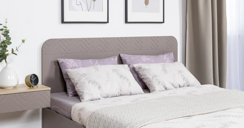 Кровать двуспальная 160х200 Амьен 11.44 с подъемным механизмом Плэйн/Веллюто Капучино (Mob) | Интернет магазин Масса Мебель