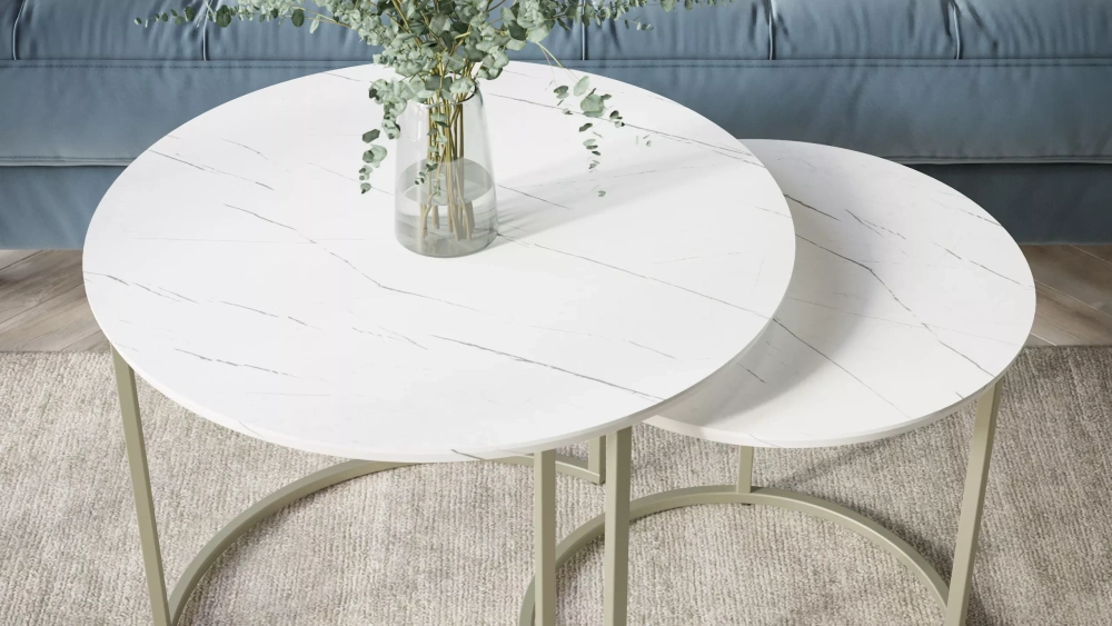 Комплект столов журнальных "Лесли" 2 шт. белый мрамор (KL) Комплект столов журнальных "Лесли" 2 шт. белый мрамор (KL) | Интернет магазин Масса Мебель