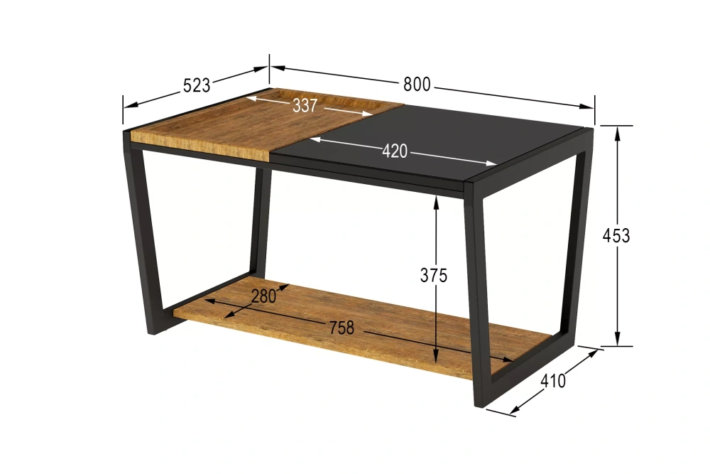 Стол журнальный Трисс дуб американский/черная лакобель (KL) - интернет магазин Масса Мебель