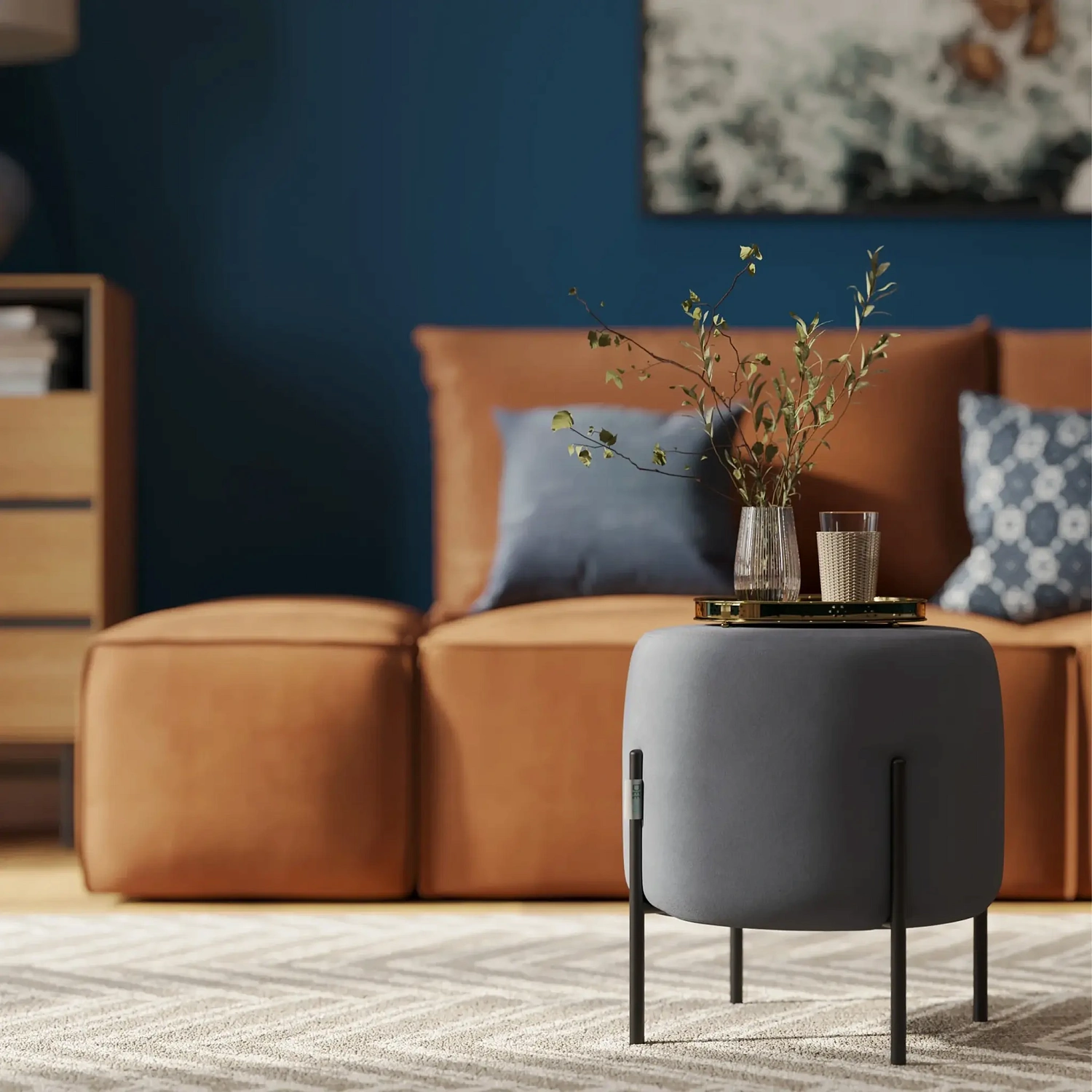 Диван  Портленд прямой с банкеткой терракотовый (DO)