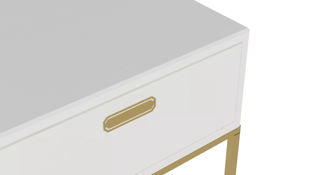 Прикроватная тумба "Дрим ТП02" ясень браш белый/золото (KL) | Интернет магазин Масса Мебель