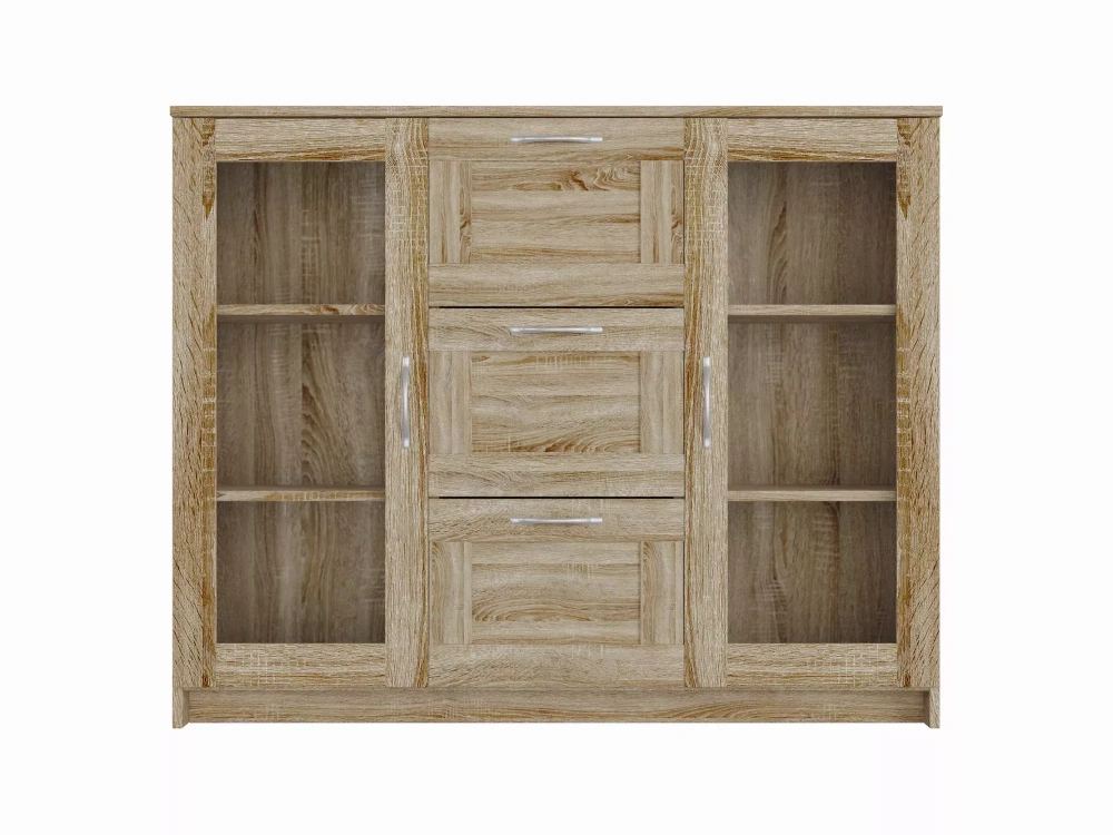 Тумба Сириус 2 двери со стеклом и 3 ящика 117х95 дуб сонома (GL) | Интернет магазин Масса Мебель