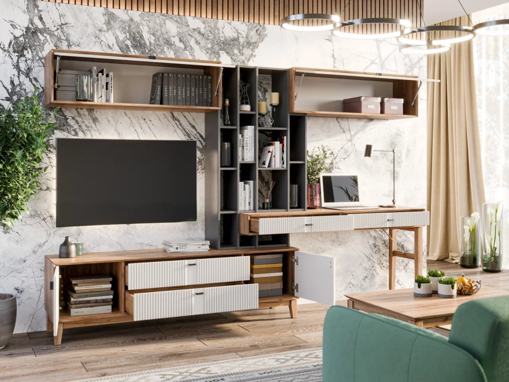 Комплект мебели в гостиную Бари композиция №2 (Дуб Золотой/Белый) ЛД | Интернет магазин Масса Мебель