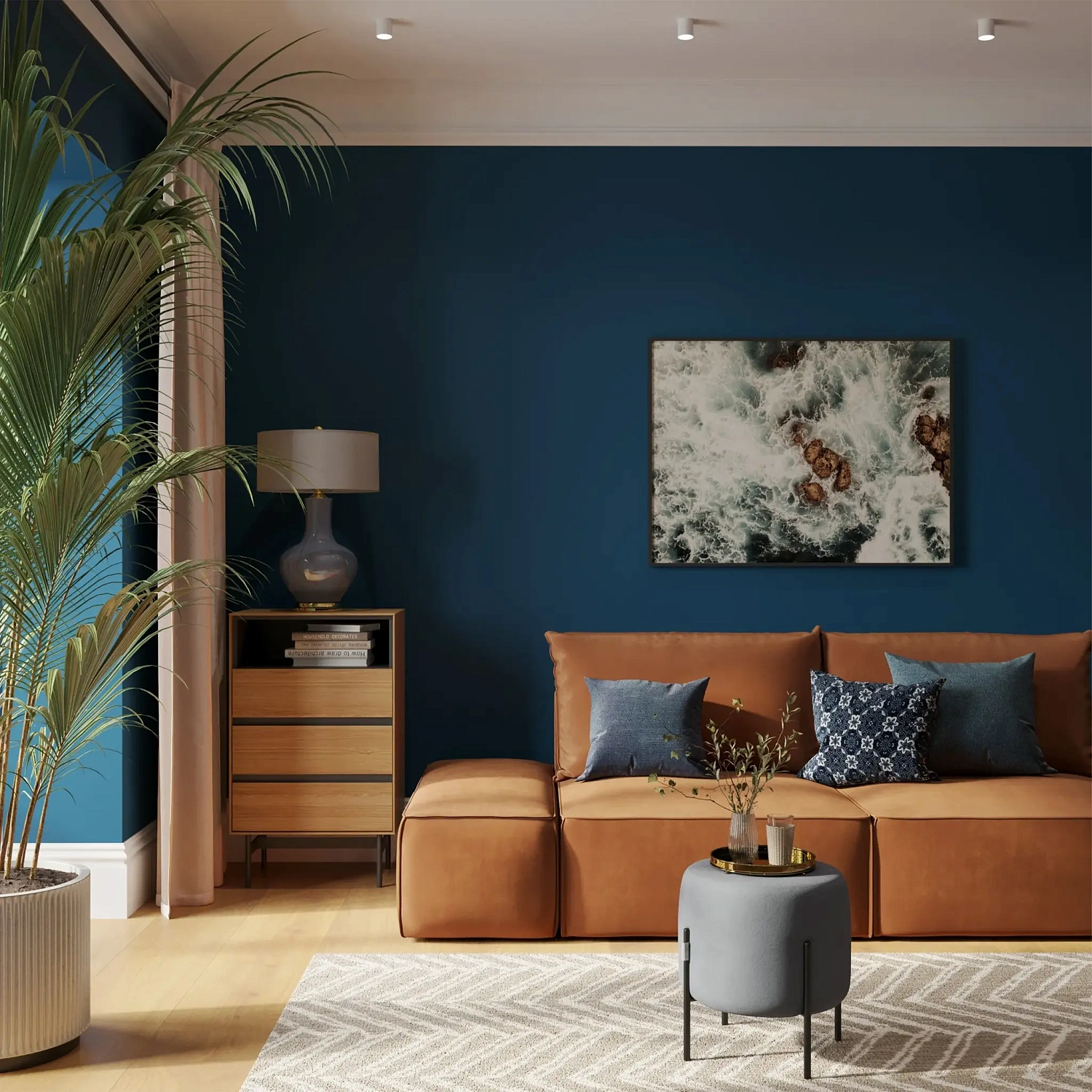 Диван  Портленд прямой с банкеткой терракотовый (DO)