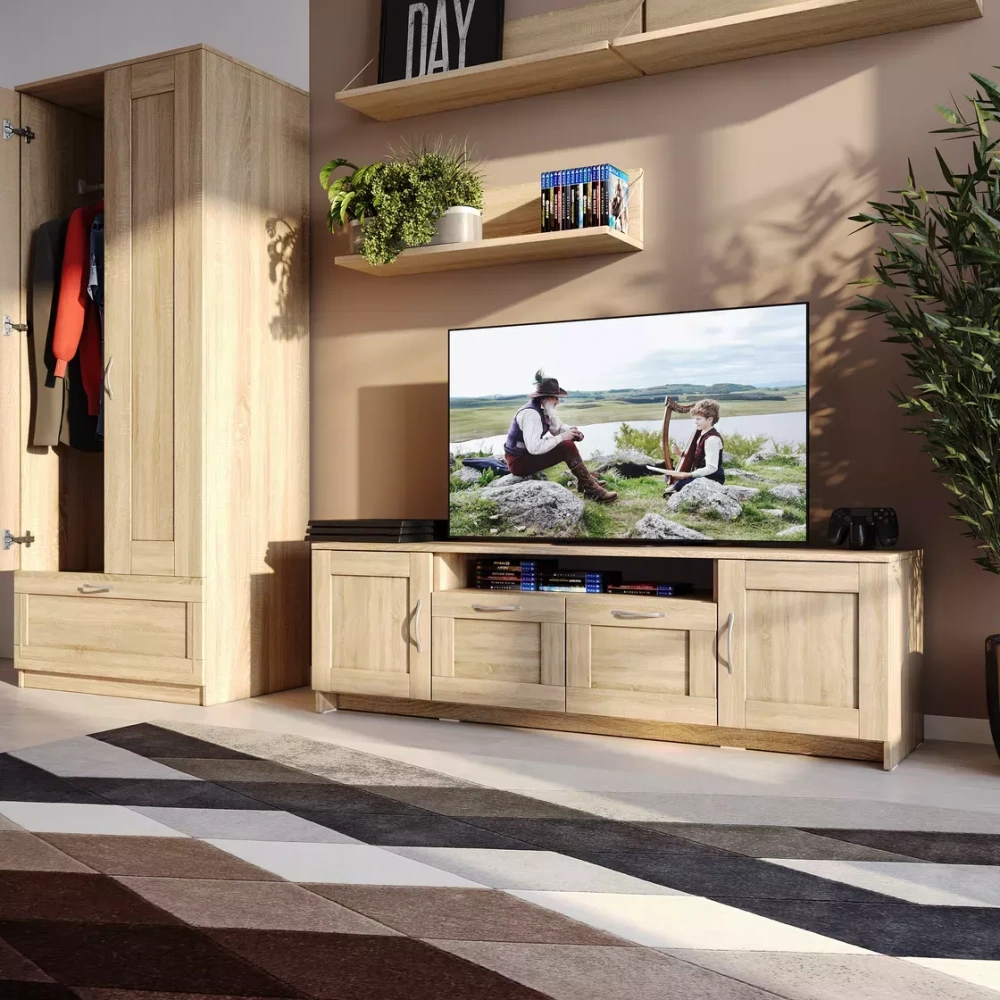 Тумба Сириус 2 двери и 2 ящика 156х47 дуб сонома (GL) | Интернет магазин Масса Мебель