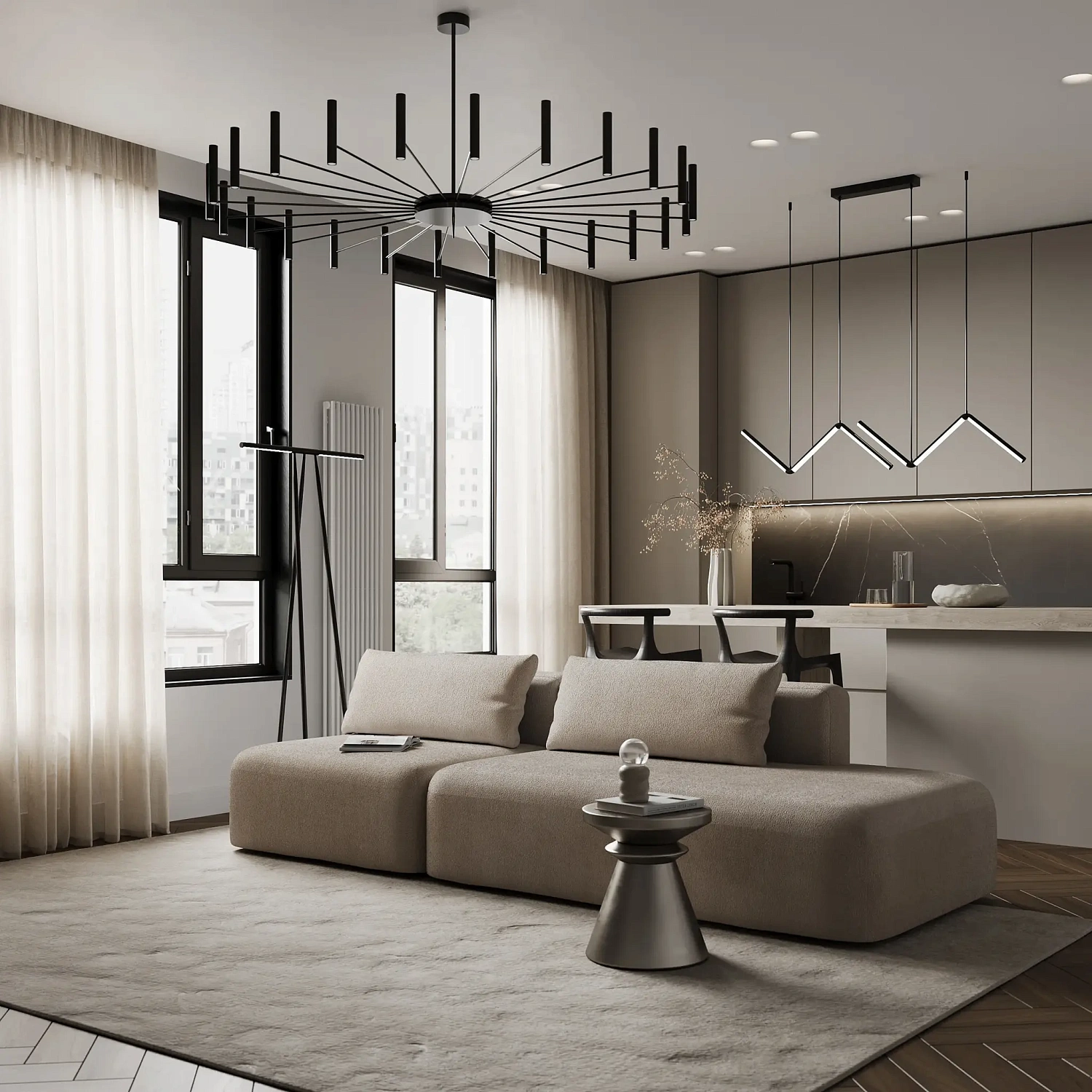 Диван прямой Новые Эмоции терракотовый, банкетка справа (DO)