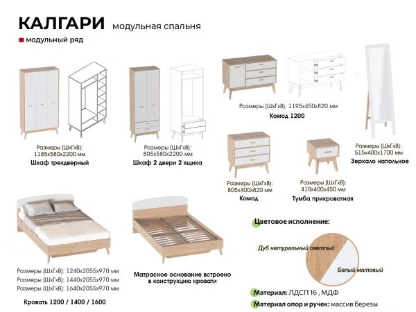 Зеркало напольное "Калгари" Дуб натуральный светлый / Белый матовый (MEBG) 