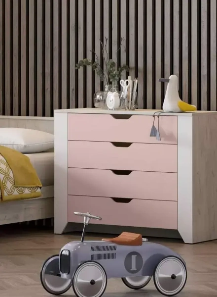 Комод Буква (дуб крафт белый/роза софт) Выставочный образец 
