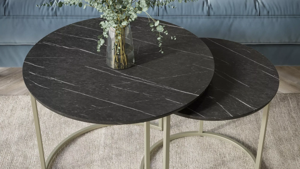 Комплект столов журнальных "Лесли" 2 шт. черный мрамор (KL) Комплект столов журнальных "Лесли" 2 шт. черный мрамор (KL) | Интернет магазин Масса Мебель