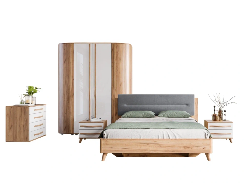 Модульная спальня Марта-2 композиция №1 (Дуб Золотой/Белый) ЛД - интернет магазин Масса Мебель