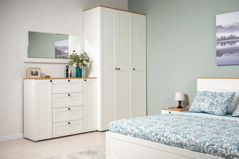 Комплект мебели в спальню Остин №2 Белый/Дуб золотой (Mob) - интернет магазин Масса Мебель