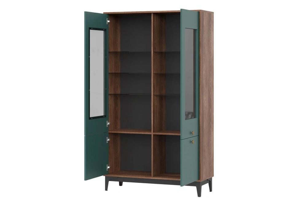 Шкаф-витрина Brass ШКС-2 изумруд/каштан (NK) | Интернет магазин Масса Мебель