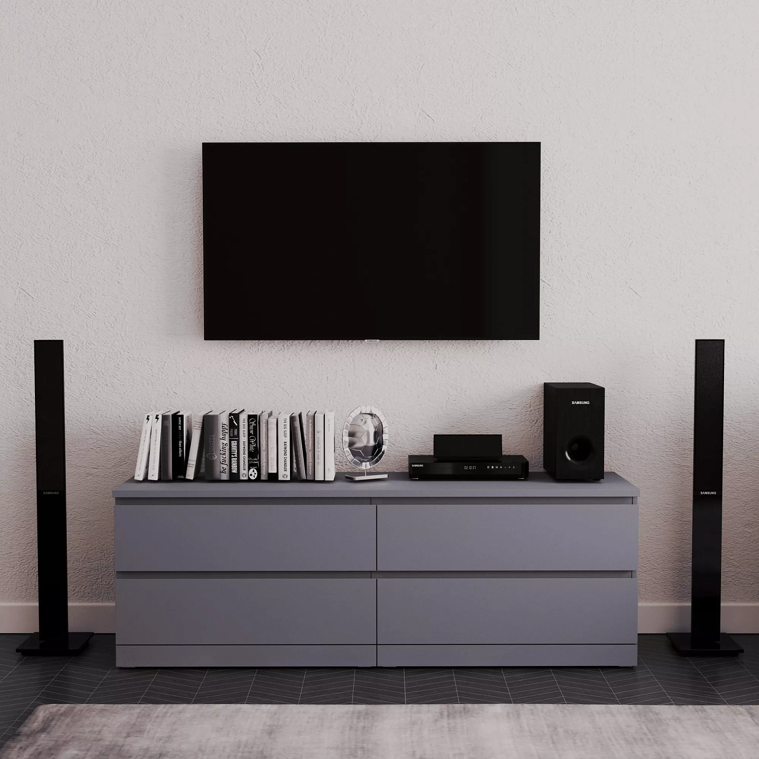 Комод Варма 4 ящика серый 160х54 (GL)