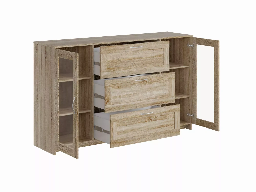 Тумба Сириус 2 двери со стеклом и 3 ящика 156х95 дуб сонома (GL) | Интернет магазин Масса Мебель