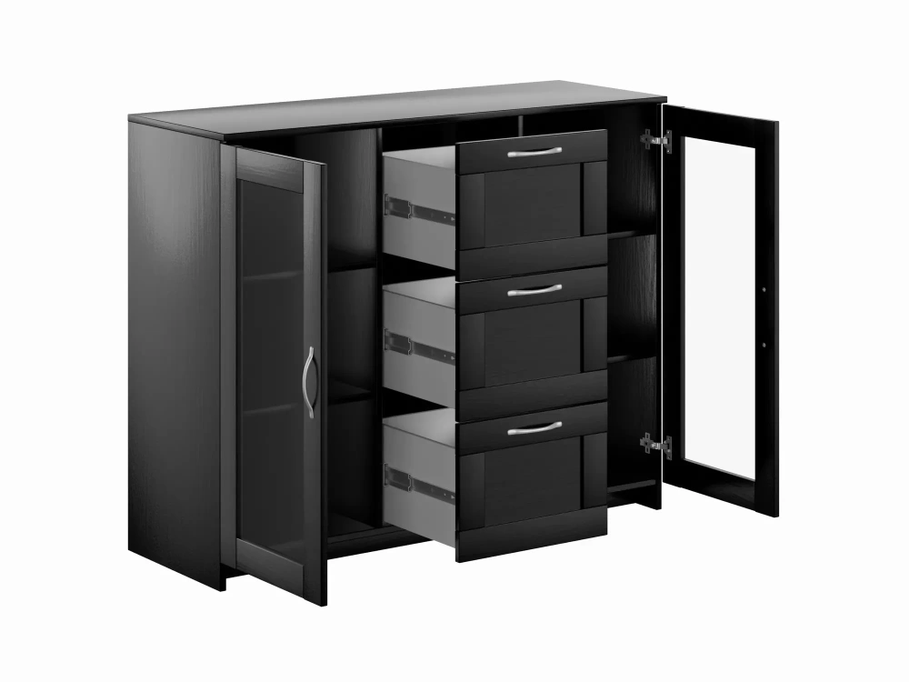 Тумба Сириус 2 двери со стеклом и 3 ящика 117х95 дуб венге (GL) | Интернет магазин Масса Мебель