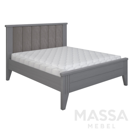 Кровать двуспальня Верона с мягкой спинкой, массив, серый (BR)