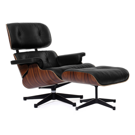 Кресло для отдыха Eames Style Lounge Chair (черная кожа/дерево палисандр)
