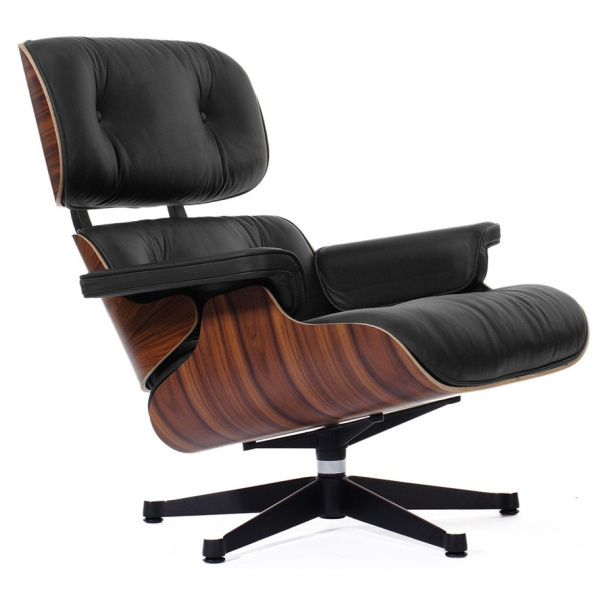 Кресло для отдыха Eames Style Lounge Chair (черная кожа/дерево палисандр) | Интернет магазин Масса мебели