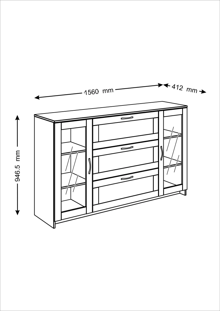 Тумба Сириус 2 двери со стеклом и 3 ящика 156х95 дуб сонома (GL) | Интернет магазин Масса Мебель