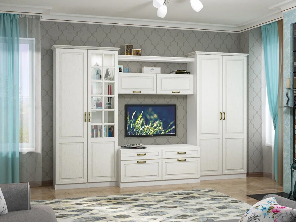 Шкаф-пенал  Ливерпуль белый ясень ваниль(без карниза) (Mob) | Интернет магазин Масса Мебель