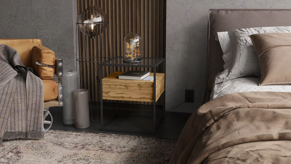 Прикроватная тумба "Эйден" дуб вотан (KL) - интернет магазин Масса Мебель