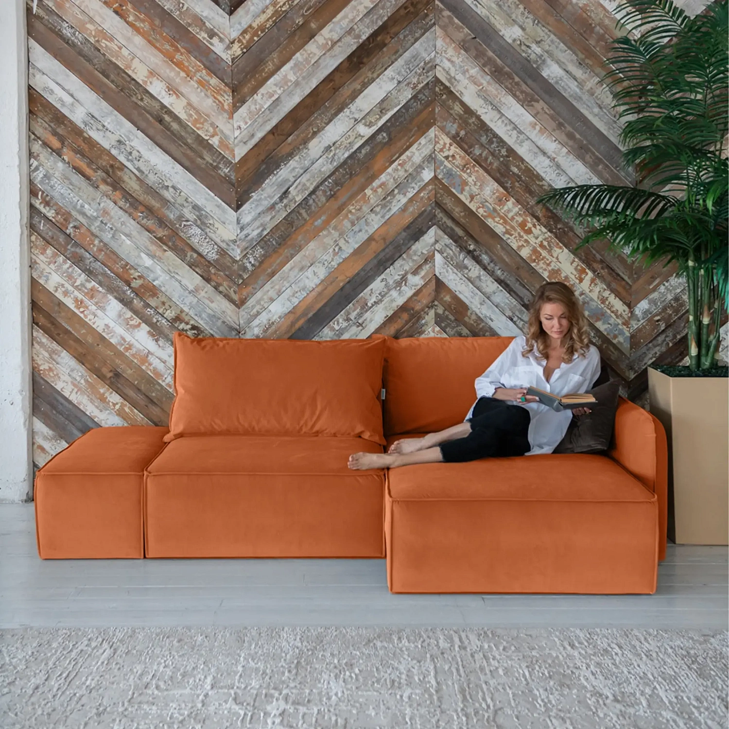 Диван  Портленд прямой с банкеткой терракотовый (DO)