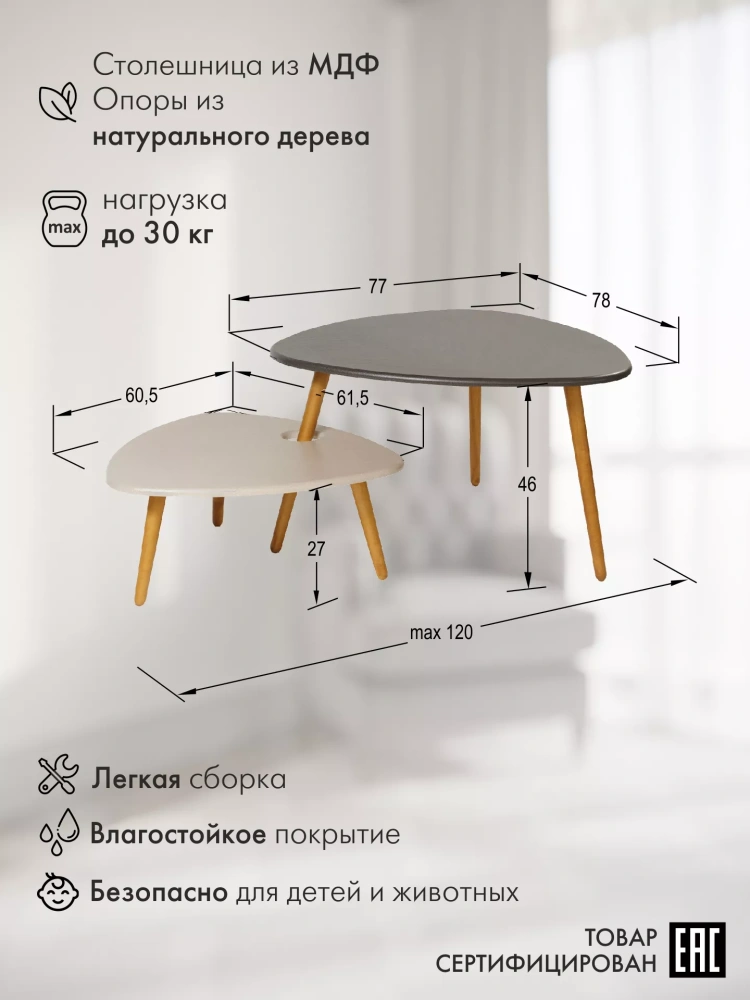 Комплект столов журнальных "Стилгрей" 2 шт. бежевый/серый (KL) Комплект столов журнальных "Стилгрей" 2 шт. бежевый/серый (KL) | Интернет магазин Масса Мебель