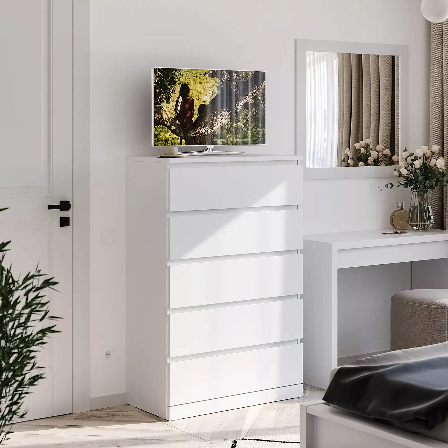 Комод Варма 5 ящиков белый 80х123 (GL)