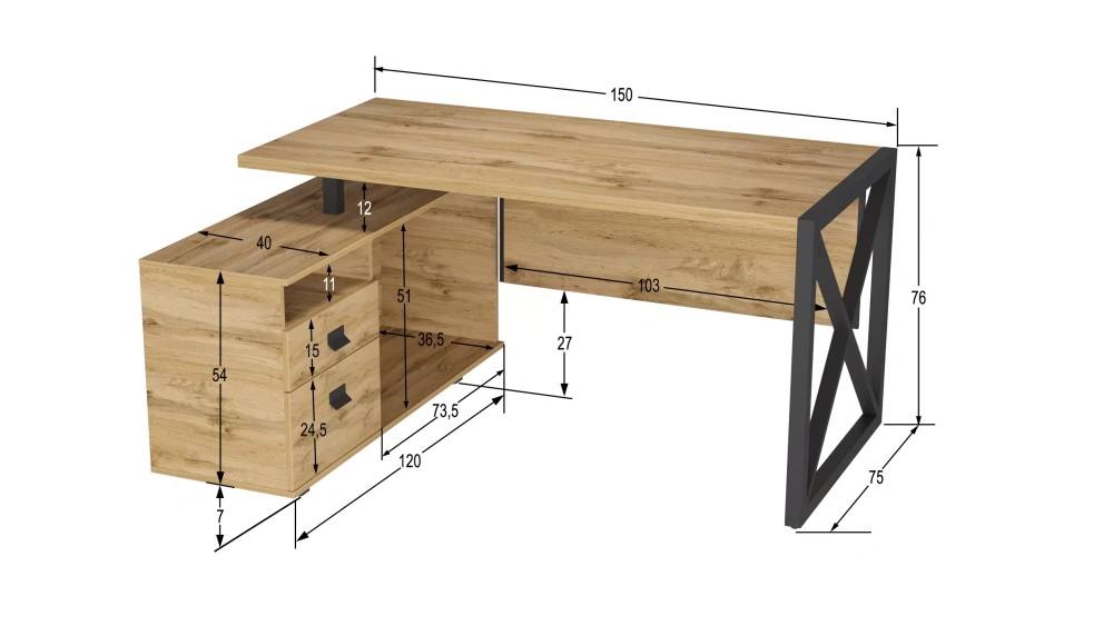 Рабочий стол Хардвиг СР01/L ЛДСП дуб вотан (KL) - интернет магазин Масса Мебель
