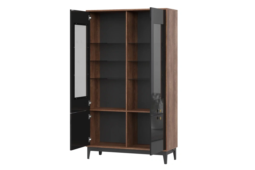 Шкаф-витрина Brass ШКС-2 черный глянец/каштан (NK) | Интернет магазин Масса Мебель
