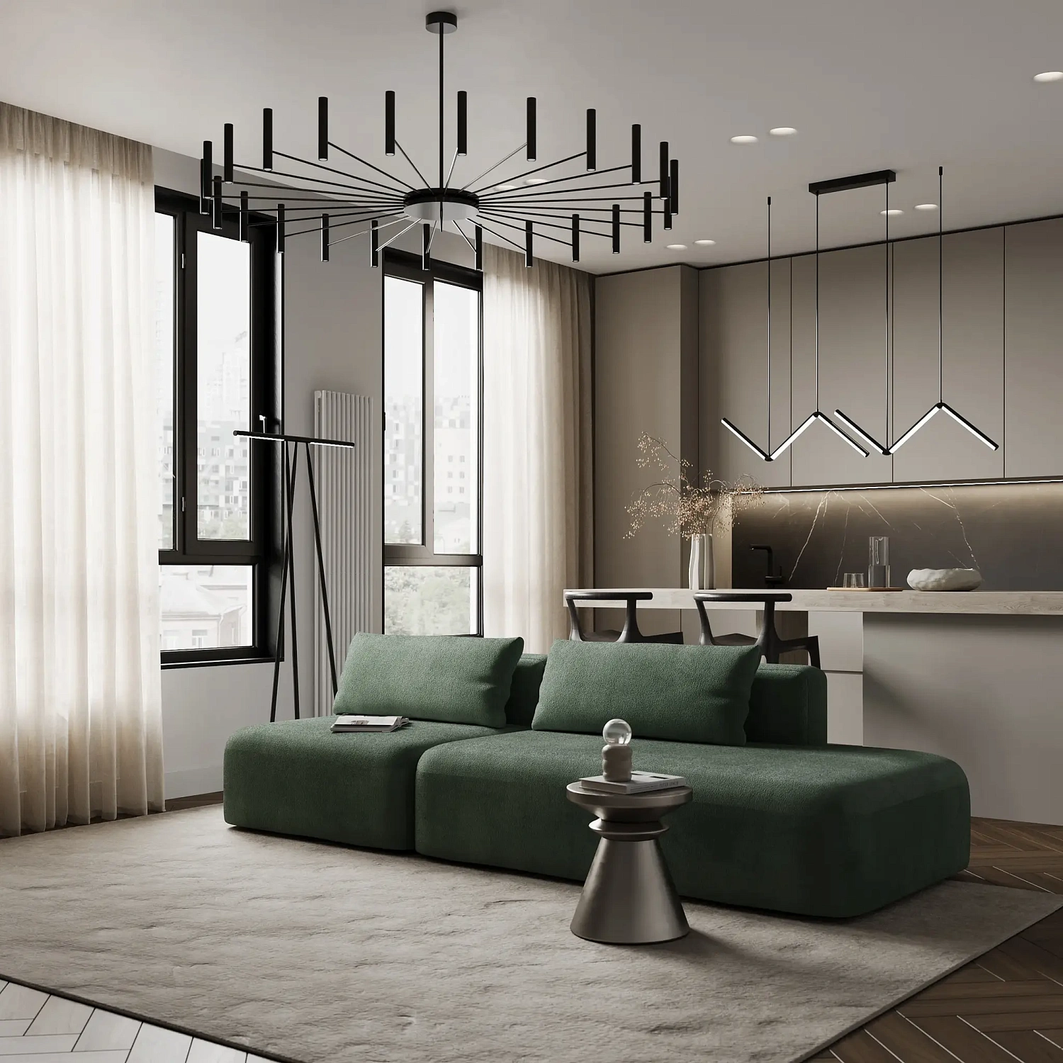 Диван прямой Новые Эмоции терракотовый, банкетка справа (DO)