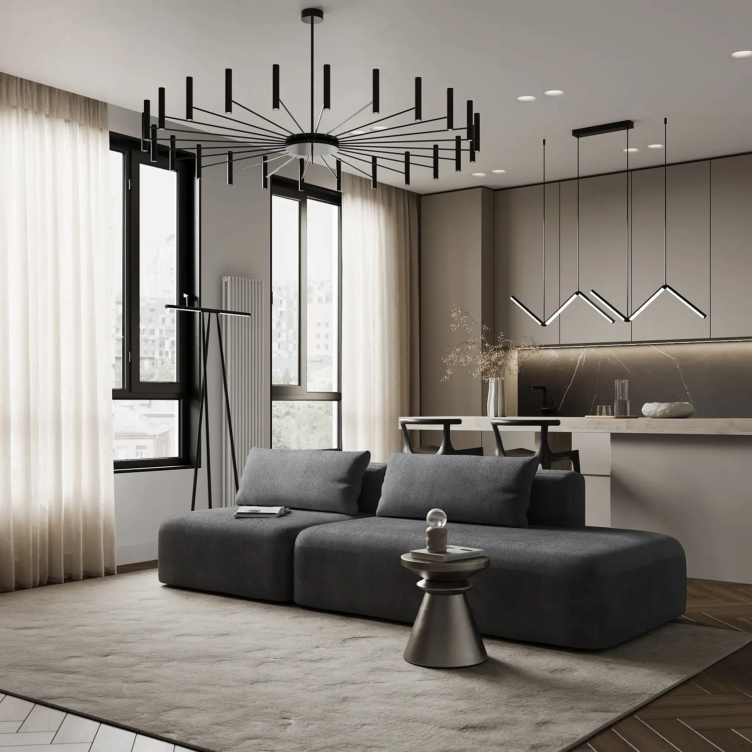 Диван прямой Новые Эмоции терракотовый, банкетка справа (DO)