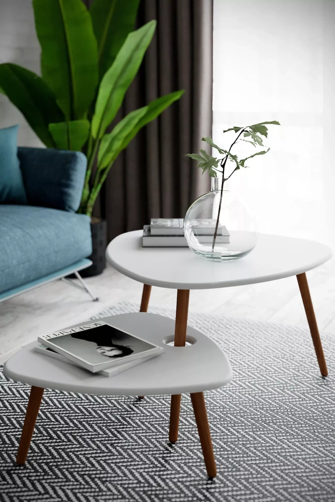 Комплект столов журнальных "Стилгрей" 2 шт. белый (KL) Комплект столов журнальных "Стилгрей" 2 шт. белый (KL) | Интернет магазин Масса Мебель