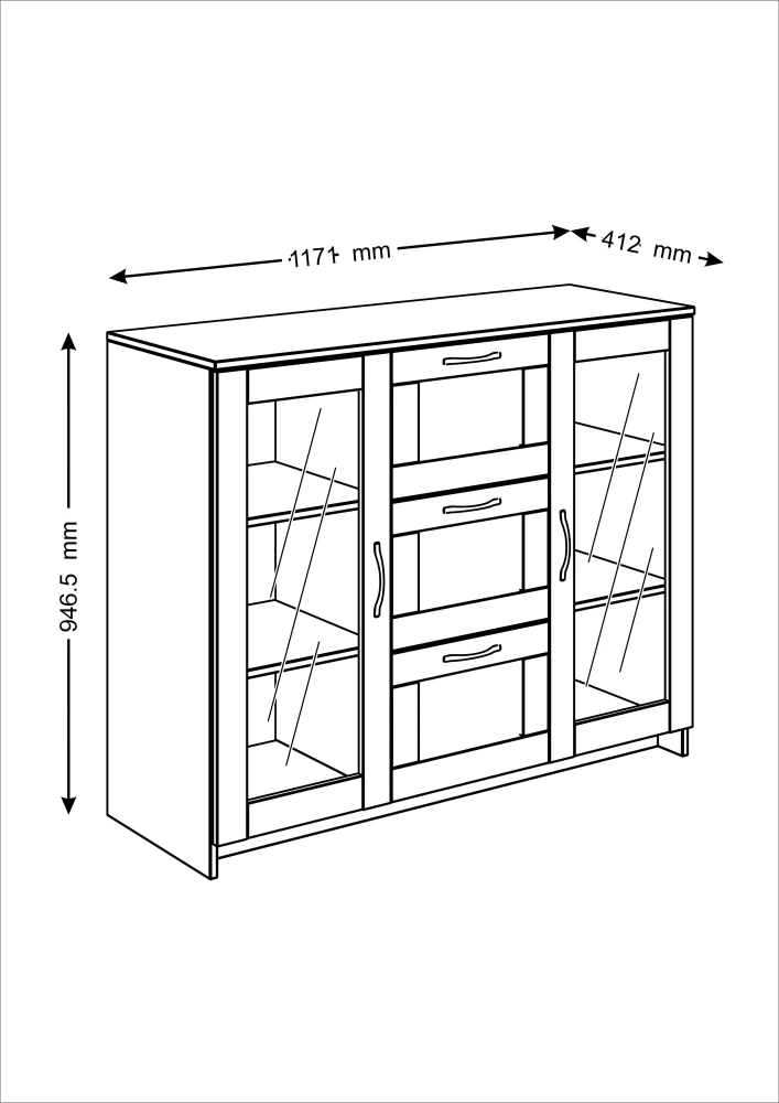 Тумба Сириус 2 двери со стеклом и 3 ящика 117х95 дуб венге (GL) | Интернет магазин Масса Мебель