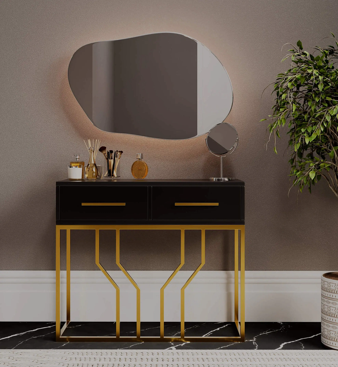 Консоль-2 Black металлокаркас золото/ЛДСП черный (ROB) Выставочный образец