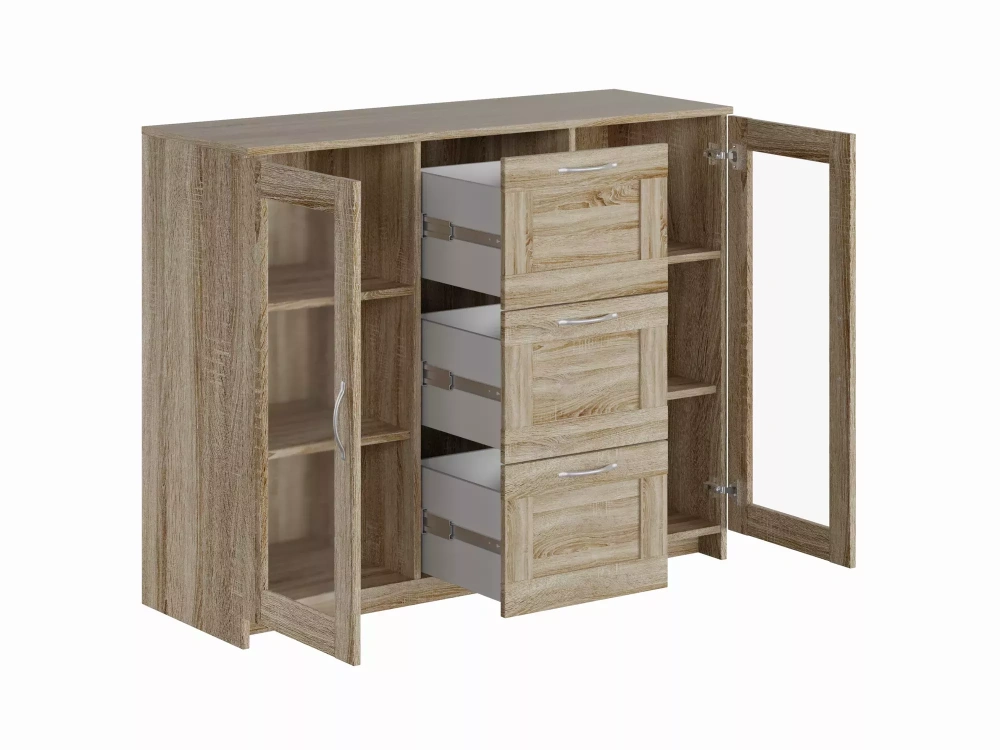 Тумба Сириус 2 двери со стеклом и 3 ящика 117х95 дуб сонома (GL) | Интернет магазин Масса Мебель