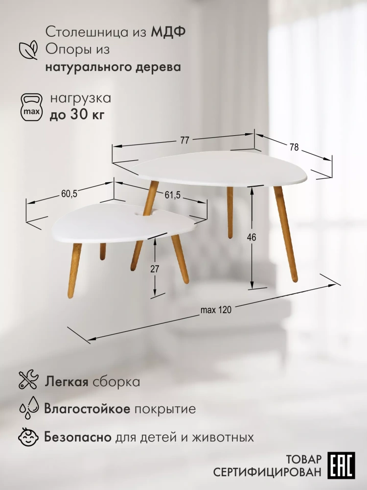 Комплект столов журнальных "Стилгрей" 2 шт. белый (KL) Комплект столов журнальных "Стилгрей" 2 шт. белый (KL) | Интернет магазин Масса Мебель