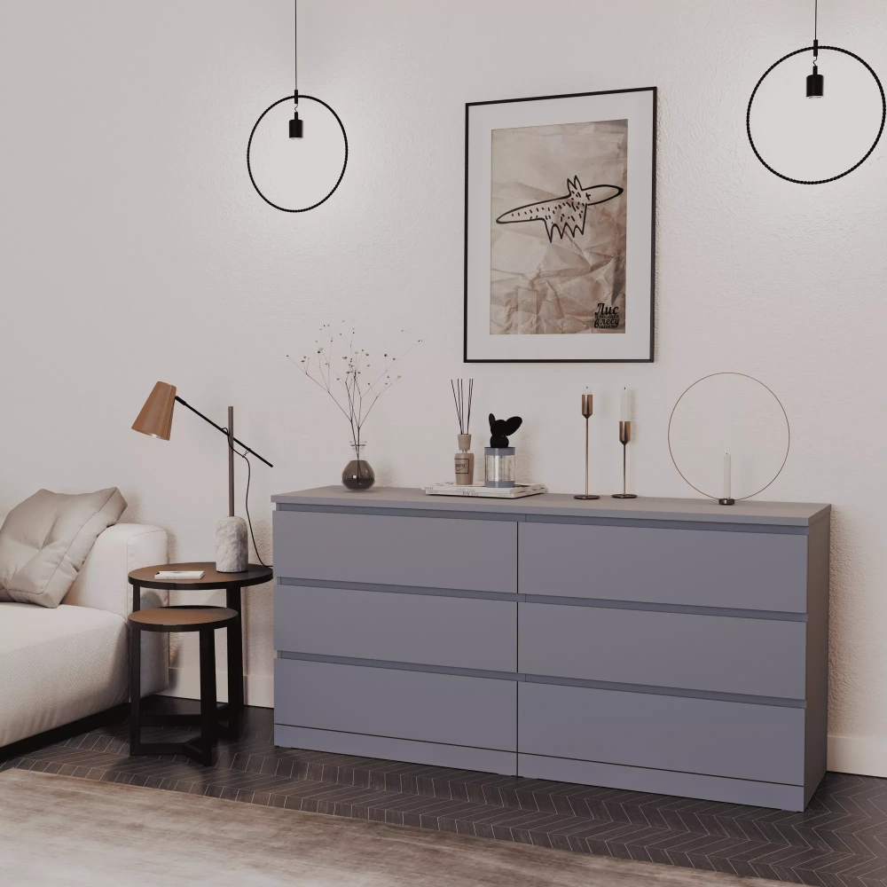 Комод Варма 6 ящиков серый 160х78 (GL) | Интернет магазин Масса Мебель
